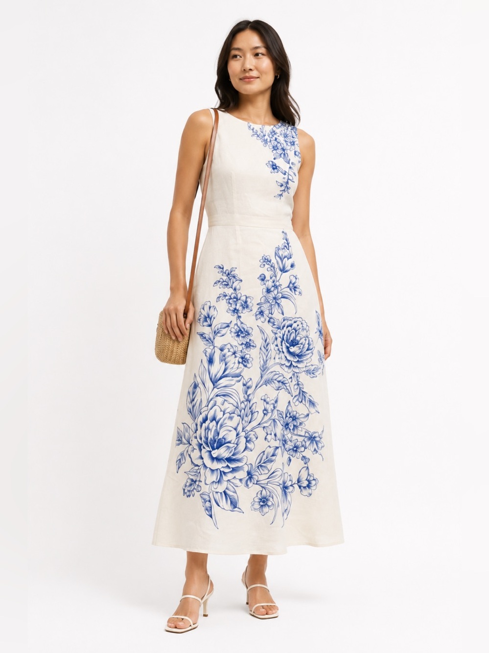 NWT Floral Blue and White Maxi Dress
